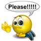 a smiley face with a speech bubble saying please !!!