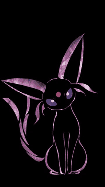 a black cat with purple ears and blue eyes is sitting on a black surface .