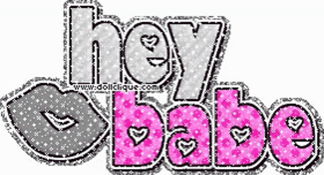 a pink and gray logo that says hey babe with hearts