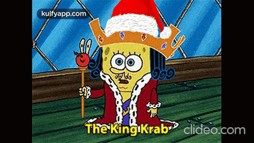a cartoon of spongebob wearing a santa hat and a crown