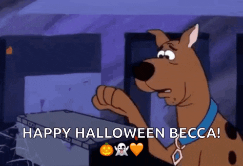 scooby doo says happy halloween becca with a ghost and pumpkin