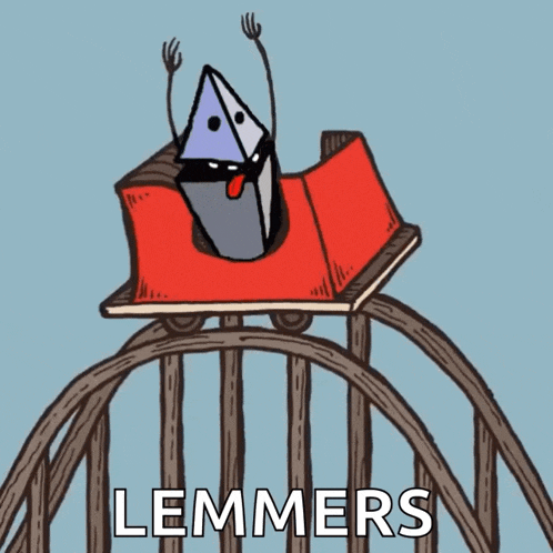 a cartoon of a roller coaster with the word lemmers on the bottom
