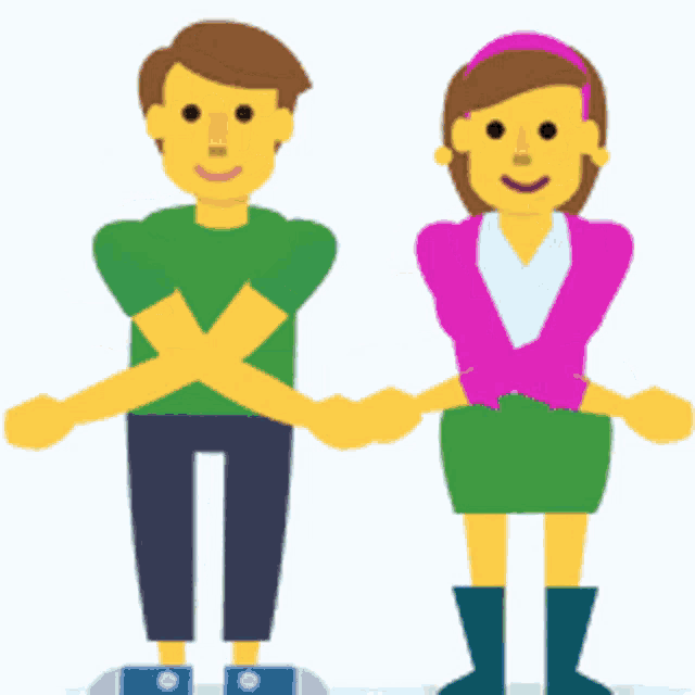 a man and a woman are holding hands and smiling