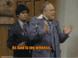 two men standing in front of a door with the words as god is my witness on the bottom