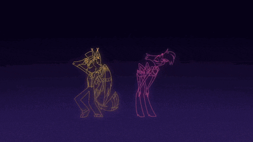 a pink cartoon character is dancing on a pink stage