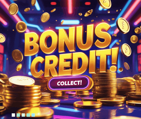 a stack of gold coins is surrounded by the words bonus credit collect