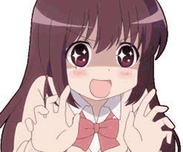 a girl with purple hair and a pink bow tie is making a funny face .