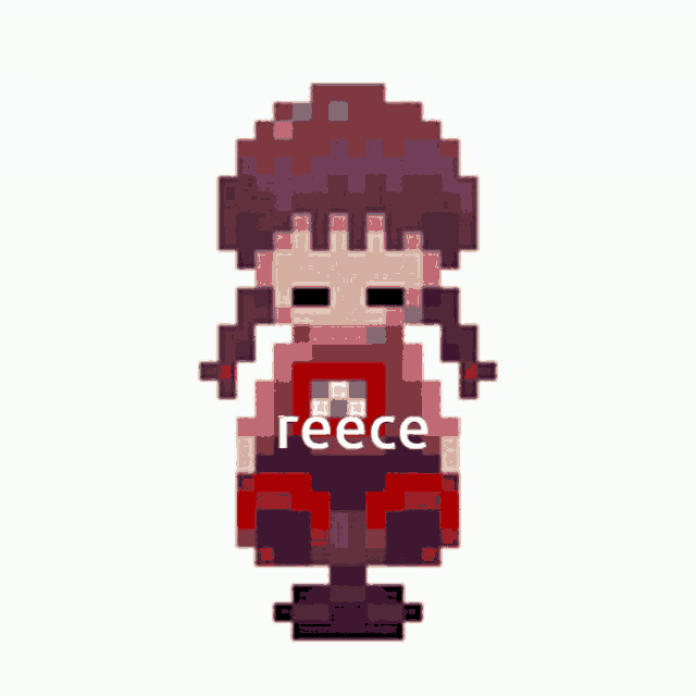 a pixel art drawing of a girl with the word reece on her chest