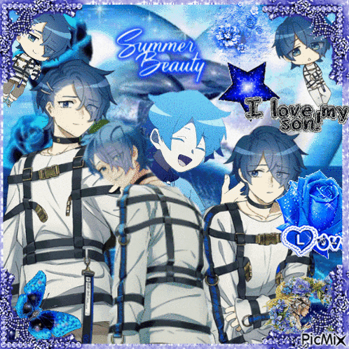 a collage of anime characters with the words " i love my son " on the bottom