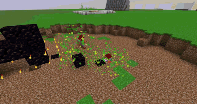 a screenshot of a minecraft game with a green block in the middle of the screen