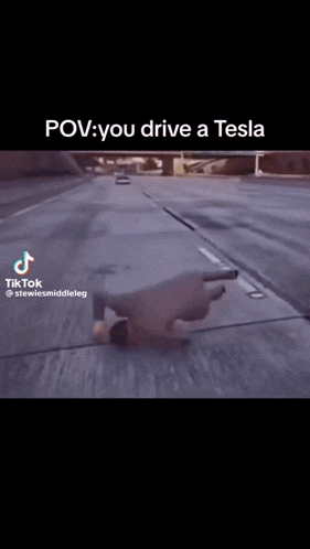 a tiktok video of a person driving a tesla car