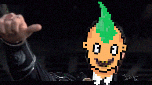 a pixel art of a man with a mohawk and a thumbs up