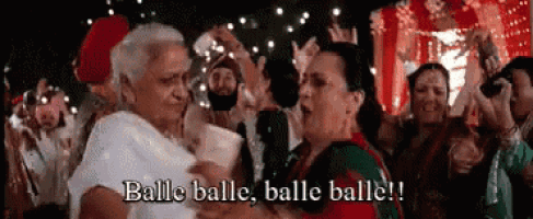 a group of people are dancing at a party and one of them says balle balle balle balle