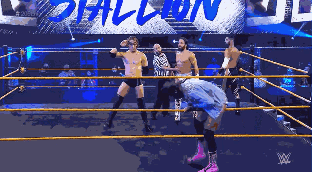wrestlers in a ring with a sign that says # 205 live