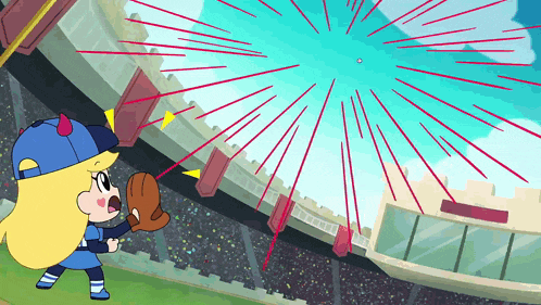 a cartoon of a girl catching a baseball