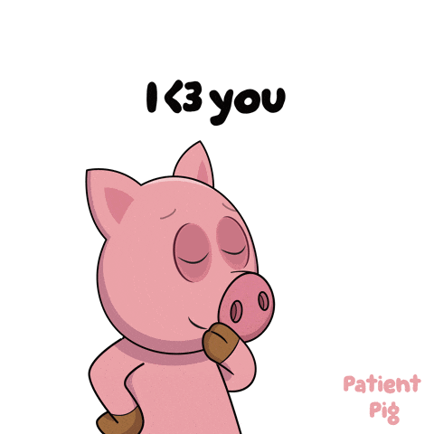 a cartoon pig blowing a kiss with the words " i < 3 you " above it