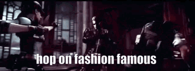 a video game scene with the words hop on fashion famous written on it