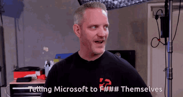a man is talking about tetting microsoft to f ### themselves