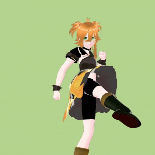 a 3d rendering of a girl with orange hair and green eyes