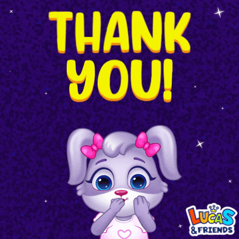 an illustration of a rabbit with hearts and the words thank you lucas & friends