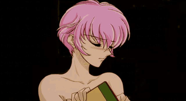 a naked woman holds a piece of paper in her hands