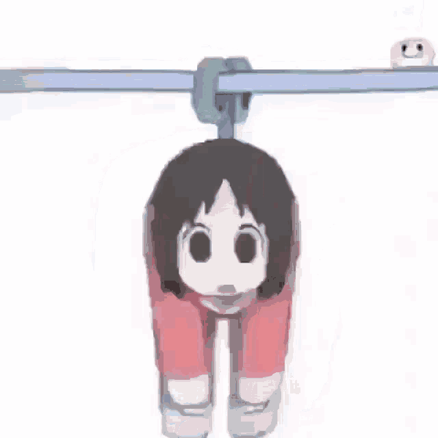a cartoon character is hanging upside down on a clothesline .