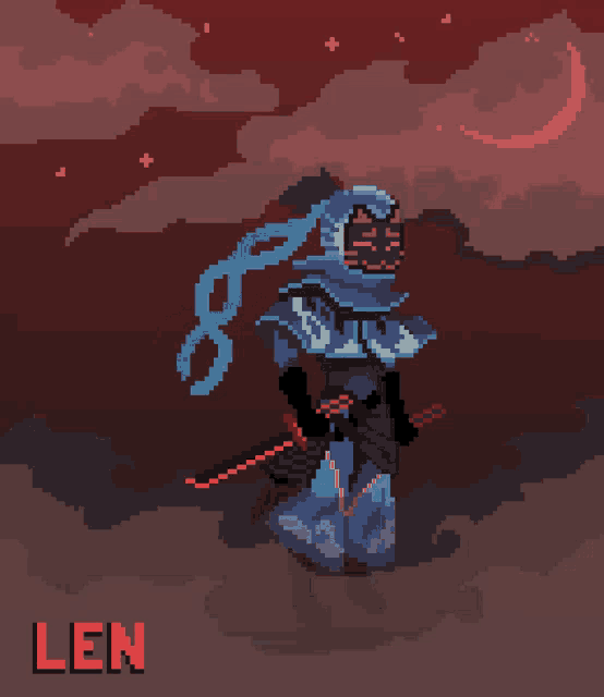 a pixel art drawing of a person with the name len on the bottom right