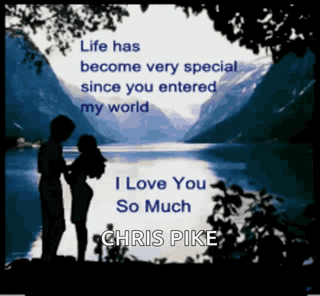 a picture of a man and woman standing next to a lake with a quote that says life has become very special