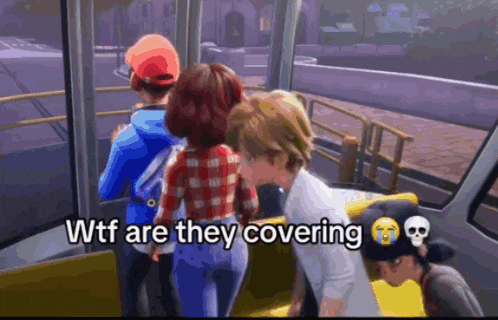a group of people on a ferris wheel with the words wtf are they covering on the bottom