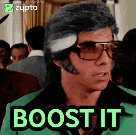 a man in a green suit and sunglasses says boost it