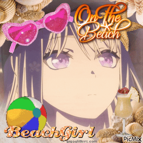 a picture of a girl on the beach with a beach ball