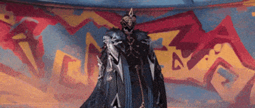 a painting of a man with a crown on his head standing in front of a wall with the letter a on it