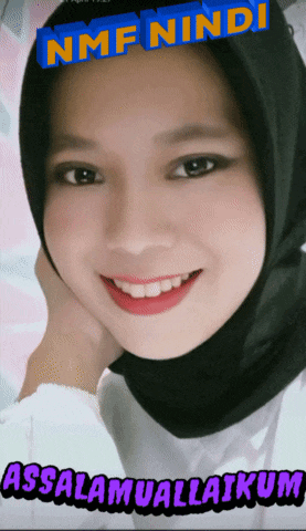 a woman wearing a hijab is smiling with the words nmf nindi assalamauallakum written above her