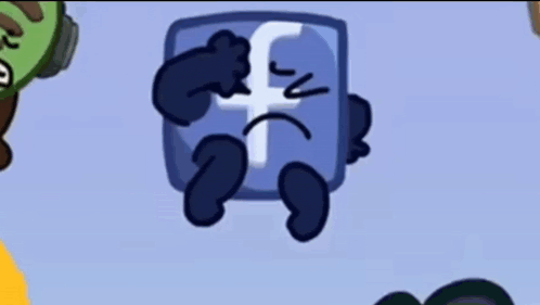 a cartoon drawing of a facebook logo with a sad face on it .