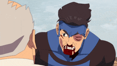 a cartoon of a man with blood coming out of his face