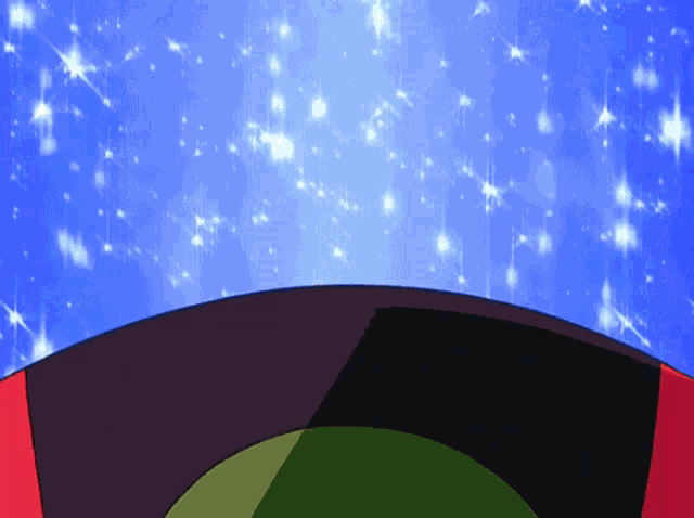 a blue sky with lots of stars and a green circle in the middle