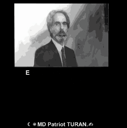a black and white photo of a man with the name md patriot turan