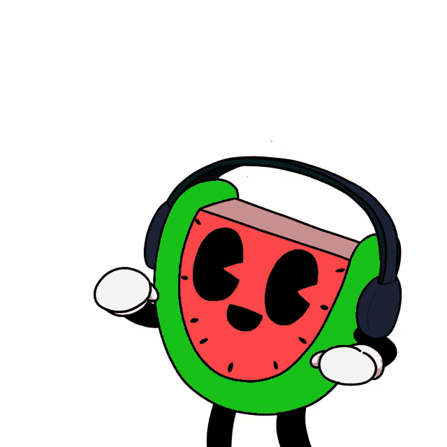 a cartoon of a watermelon with headphones on