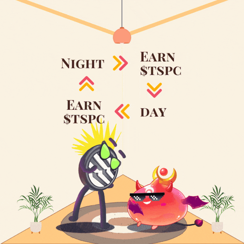a cartoon drawing of a clock and a devil with the words night earn stspc day