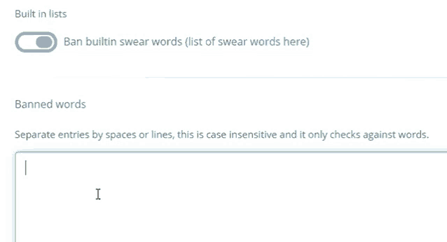 a screen shot of a built in list with banned words