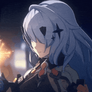 a drawing of a girl with long blue hair and a star on her forehead