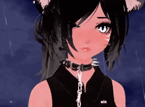 a girl with cat ears and a choker that says miu on it