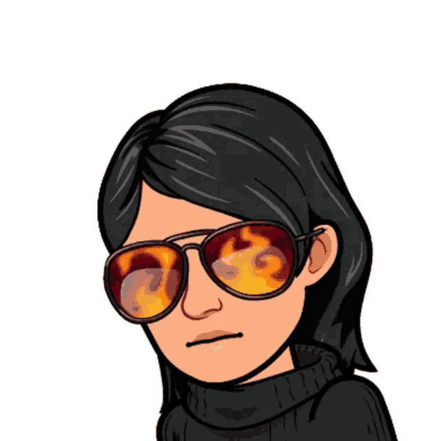 a cartoon of a woman wearing a black sweater and sunglasses