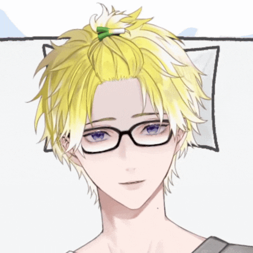 a drawing of a boy with glasses and a green ribbon in his hair
