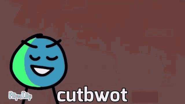 a cartoon character is standing next to a wall and says cutbwot .