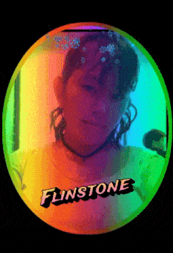 a girl in a rainbow circle with the name flintstone on it