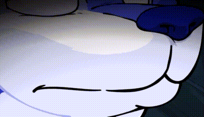 a close up of a cartoon dog 's face with a blue nose and glasses .