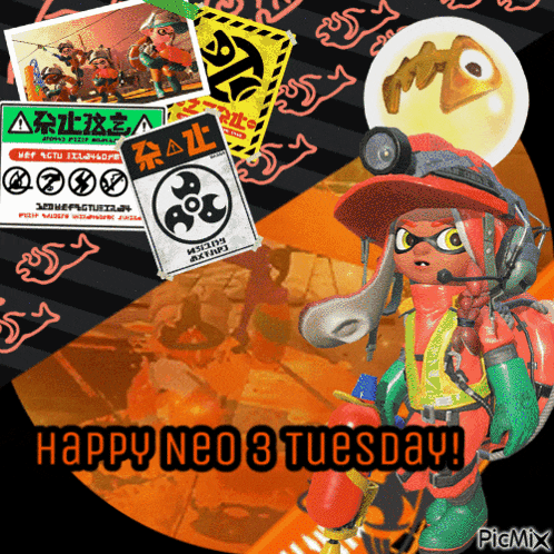 a happy neo 8 tuesday greeting card with a cartoon character
