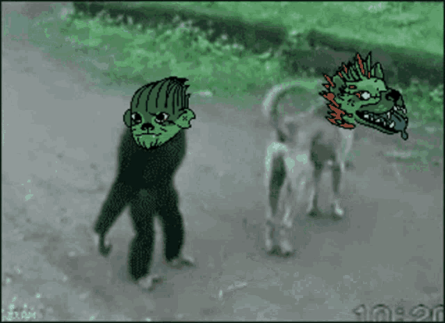 a cartoon of a gorilla and a dog with a caption that says jj am