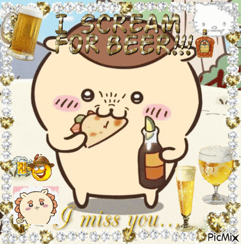 a cartoon character is holding a bottle of beer and eating a taco